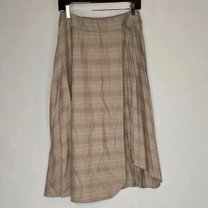 DKNY Pleated Wrap Midi Skirt in brown combo, Women's S, NWT - Picture 1 of 7