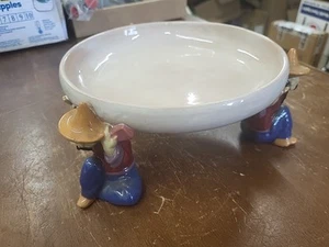 FRITZ POHL Signed KARAU Werkstatte Austrian Art Pottery Asian Figure Footed Bowl - Picture 1 of 14