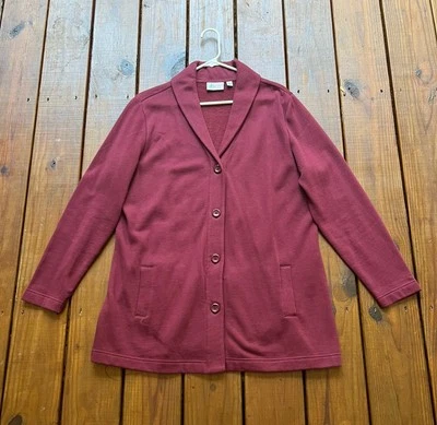 Denim & Co. Mujer L Rojo Oscuro Botón Manga Larga Cárdigan con Cuello en V Foto 1 de 4