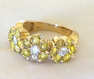 Anillo de diamantes blancos amarillos gruesos florales de oro amarillo de 14k - 6,40 gm, talla 7, 1,83 quilates Foto 1 de 4