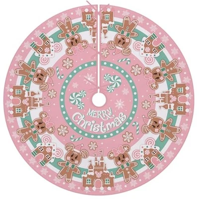 Pink Gingerbread Man Merry Christmas Tree Skirt, 48 Inches Lace-up Gingerbread  - Image 1 of 4