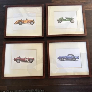 Seltener gerahmter Druck Pottery Barn Kinderautos 4er Set 2012 - Bild 1 von 7