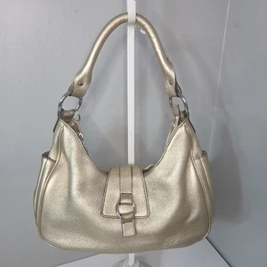 vtg talbots gold shimmer leather metallic shoulder bag purse y2k 90s hobo - Picture 1 of 14