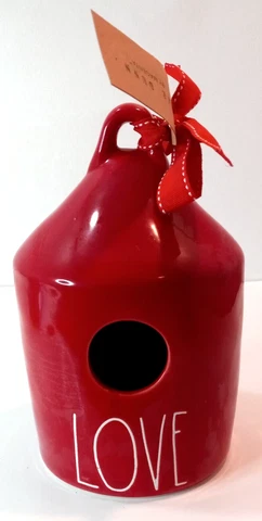 Rae Dunn By Magenta Red "Love" Ceramic Decorative Farmhouse Bird House Cover