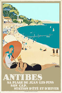 Antibes Juan Les Pins Poster Cote d'Azur Roger Broders Beach Girls Art Print 315