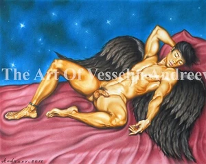 Impresión de Pintura Desnudo Masculino - Ángel Nocturno - Hombre Desnudo Dibujo Cuadro Arte Artista - Imagen 1 de 1