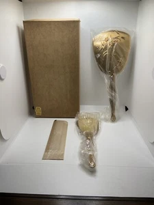 Set spazzola e specchio per capelli portatile vintage Vanity Dresser fiori placcati oro - Foto 1 di 11