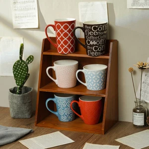 3 Tiers Wooden Storage Cabinet Wall Mount/Desktop Cupboard Ladder Display Shelf - Picture 1 of 14