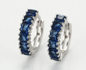 Luxus Ohrringe Creolen mit Cubik Zirkonia Blau Weißgold vergoldet - Bild 1 von 7