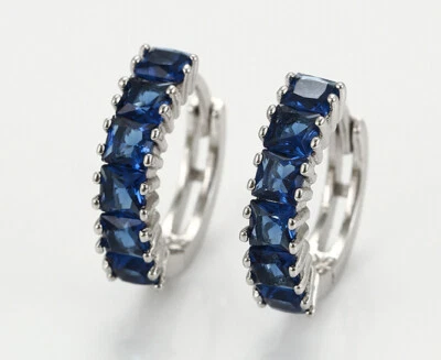 Luxus Ohrringe Creolen mit Cubik Zirkonia Blau Weißgold vergoldet - Bild 1 von 4