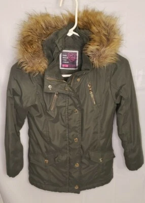 Chaqueta Abrigo Parka Justice Girls Verde Imitación Piel Capucha Forrada Talla 8 Cremallera Completa Foto 1 de 4