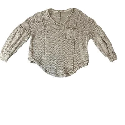 We The Free Beige Oversized Long Sleeve V Neck Casual Top Womens Size Small - Image 1 of 4
