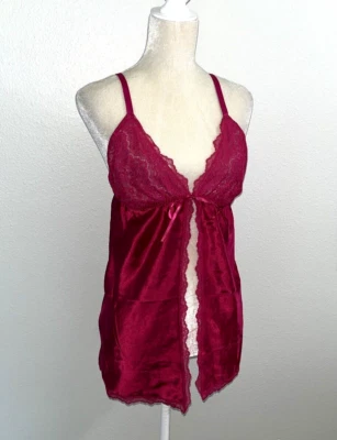 Victorias Secret Satin Lace Babydoll V Neck Tie Front Cami Top Fairy Red y2k XL - Image 1 of 4