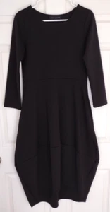 Andrea Crocetta Black Boho Midi Dress With Wide Hem Long Sleeves Pockets Size M - Picture 1 of 7