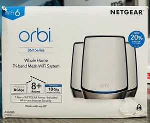 NETGEAR Orbi Tri-Band WiFi 6 Router -RBR863S- AX6000 -6Gbps-8000FT- #3 Pack - Picture 1 of 11