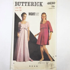 1960s BUTTERICK Night Day 4630 Vintage Pattern Empire A-Line Dress Size 10 - Picture 1 of 10