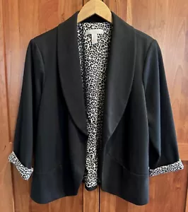 Chico's Size 2 L Black Open Front Leopard-Print Lining Blazer LkNew! - Picture 1 of 4