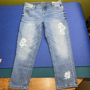 NWT JUSTICE Pedal Pushers Jeans Girls Size 16 Flowers Soft Stretch Sequins - Picture 1 of 10