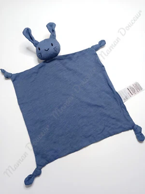 Doudou Plat/Mouchoir Carré Lapin Bleu Marine Yeux Nez Noir Noeuds  -  Vertbaudet - Photo 1/3