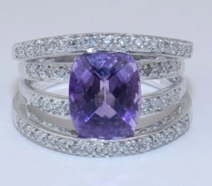 3Ct Cushion Lab-Created Amethyst Solitaire Engagement Ring 14K White Gold Plated - Picture 1 of 6