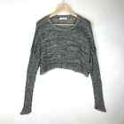 UO Staring at Stars Women S Cropped Sweater Marled Loose Knit Gray Long Sleeve