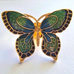 Gorgeous Cloisonné Style Butterfly Pin – Blue & Green Enamel, Gold Tone - Picture 1 of 5