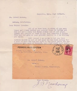 RAILROAD - PENNSYLVANIA SYSTEM "R.P.O. CANCEL WITH CONTENTS 1935 - Picture 1 of 1