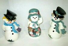 Lady Snow woman  & 2 Snowmen Figurines Country Christmas Handmade 11" Tall LARGE