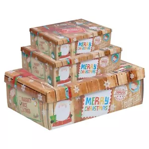 Christmas Santa Design Rectangle Collapsible Cardboard Storage Gift Boxes Set 3 - Picture 1 of 4