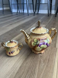 Vintage Lefton Teapot Heritage Brown NE 3113 & Lefton Sugar Bowl NE 20592 - Picture 1 of 18