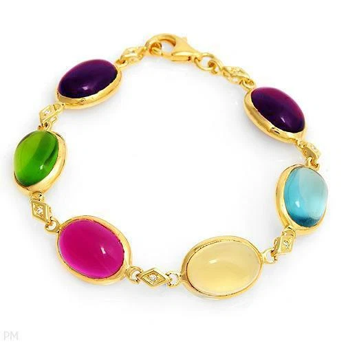 "PULSERA DE FIESTA DE GEMAS SIMULADAS EN ORO AMARILLO 14K 925 SS, 7""" Foto 1 de 1