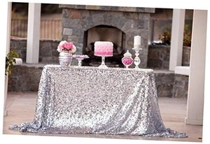  50''x72''Sequin Tablecloth, Wedding Table 72" x 50" (Rectangular) Silver - Picture 1 of 7