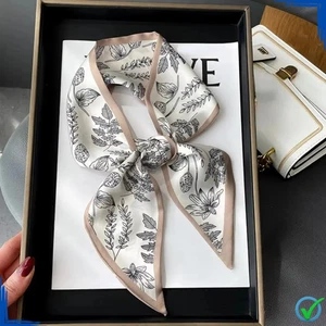 Women’s Silk Skinny Scarf Floral Hair Ribbon Neck Tie Bag Headband Foulard - Bild 1 von 3