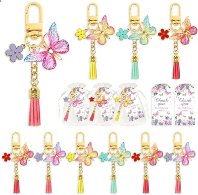 12 Juegos Mariposa Fiesta Favores Borla Llavero Hadas Fiesta Decoraciones con Borla Foto 1 de 4