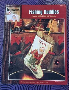 StitchWorld X-Stitch punto de cruz 1996 FISHING BUDDIES folleto Santa STOCKING - Imagen 1 de 8