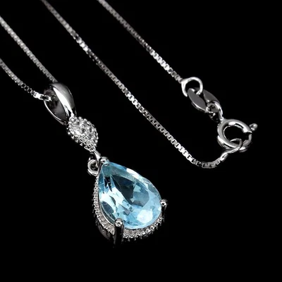 Collana estiva in argento 925 pera topazio azzurro cielo 10x7 mm topazio... - Immagine 1 di 4