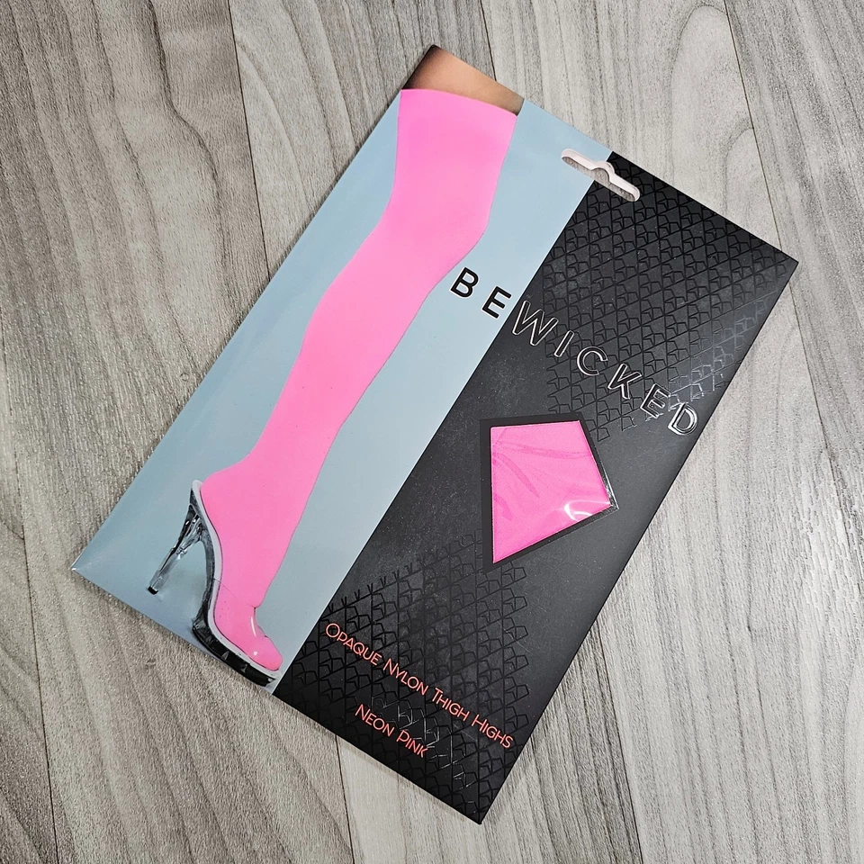 Medias hasta los muslos de nailon opacas coloridas Be Wicked, rosa neón, talla única Foto 1 de 3