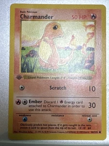 Pokemon Cards: Base Set 1st Edition Common: Charmander 46/102 Shadowless (MP) - Picture 1 of 16