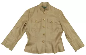 Lauren Ralph Lauren Equestrian Gold Foil 100% Linen 5 Button Coat Jacket 4 - Picture 1 of 8