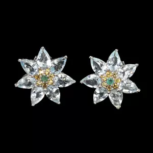 Orecchini In Argento Sterling 925 Con Perla Acquamarina 6x4mm Smeraldo Zaffiro - Foto 1 di 10