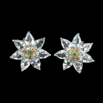 925 Sterlingsilber Birne Aquamarin 6x4mm Smaragd Saphir Ohrringe - Bild 1 von 4