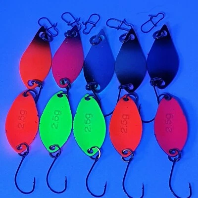 UV 5x 2,5g Japanblinker + 5 Snaps Forellenblinker Schlepplöffel Trout Spoon Set  - Bild 1 von 4