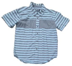 Zoo York Boys Size M (10/12) Short Sleeve Button Up Shirt Blue Gray Striped - Picture 1 of 6