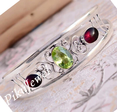 Peridot Schliff & Granat Edelstein 925 Sterling Silber Armreif Manschette Kun... - Bild 1 von 4