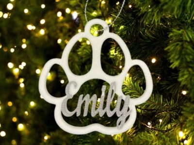 Personalised Pet Paw Christmas Bauble – Dog Cat Tree Decoration, Any Name Gift - Image 1 of 2