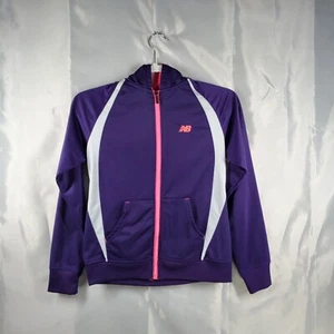 New Balance Full Zip Hooded Track Jacket Purple White Pink Girls Sz L - Picture 1 of 7