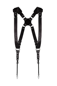 Due Tracolla Fotocamera Misura Regolabile pelle Spalla Imbracatura Nero Adatto - Picture 1 of 9