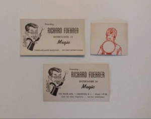 2 Vintage Richard Fuehrer Magician Business Cards "Out To Lunch" and Puzzle - Foto 1 di 2