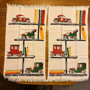 Toallas de tela de cocina de cañón vintage autos antiguos - rosa claro, conjunto de 2 - Imagen 1 de 5