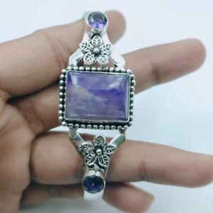 Purple Amethyst Gemstone 925 sterling Silver Jewelry Cuff Bracelet